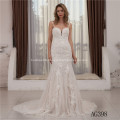 Illusion Sleeveless Lace Covered Button Back Bridal Beach mermaid nikah dress wedding